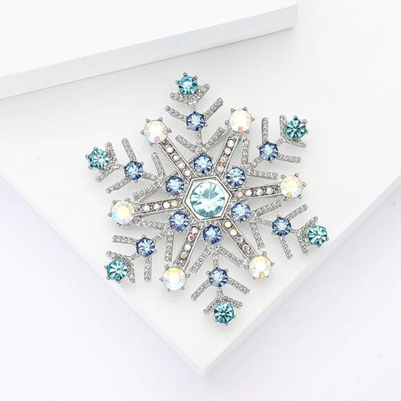 Women Rhinestone Snowflake Brooch Crystal Winter Snowflake Brooch Pin Blue - Picture 4 of 6